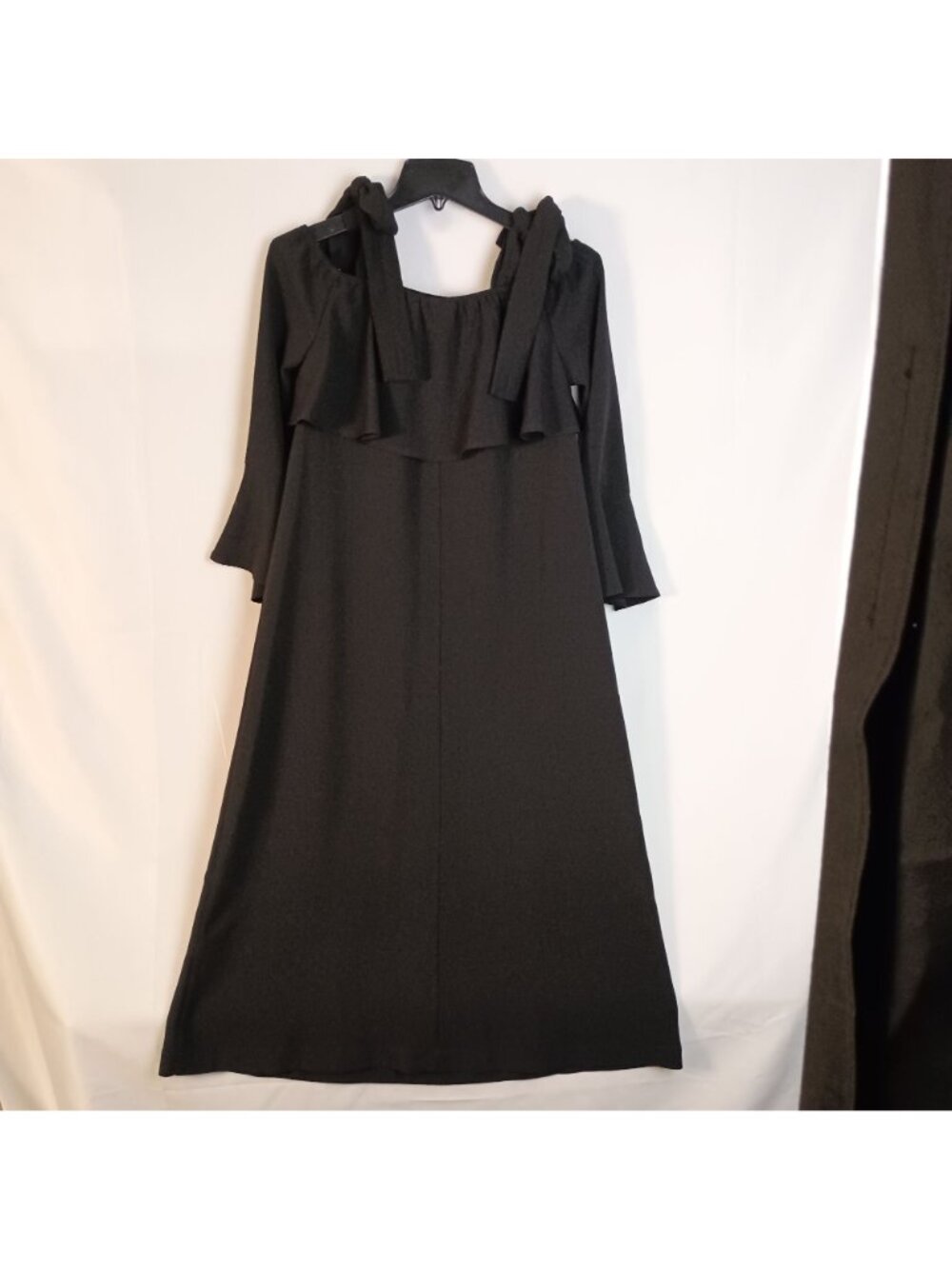 Ganni Clark Black Crepe Off Shoulder Dress Womens XS EU 34 Midi Elegant - Picture 4 of 6